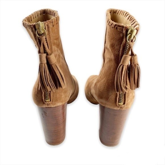 River Island Yalena Brown Suede Peep Toe Block Heel Booties Size 8 - Picture 5 of 13